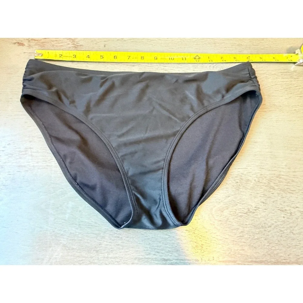 Athleta Womens Black Bikini Bottom Mid Rise Ruched Sides Swim Brief Large
